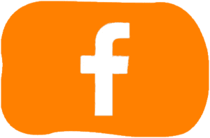 A white facebook logo on an orange background.